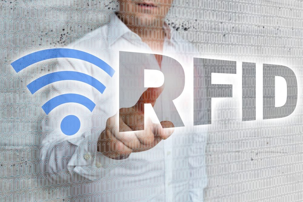 RFID with matrix and businessman concept.